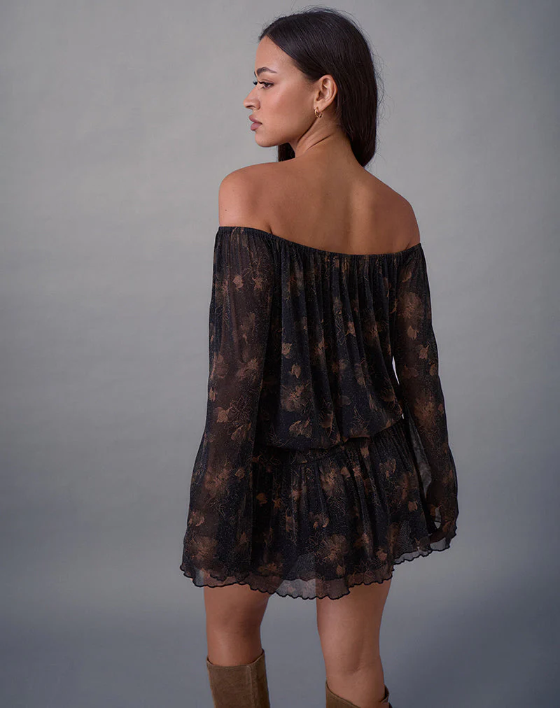 Nisha Langarm-Minikleid in Schwarz mit bronzefarbenem Schimmer - Image 5
