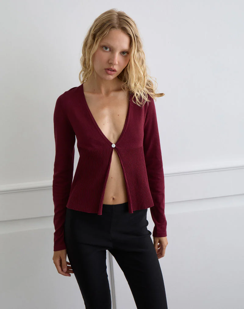 Langärmelige Strickjacke Niyah in Burgunderrot - Image 3