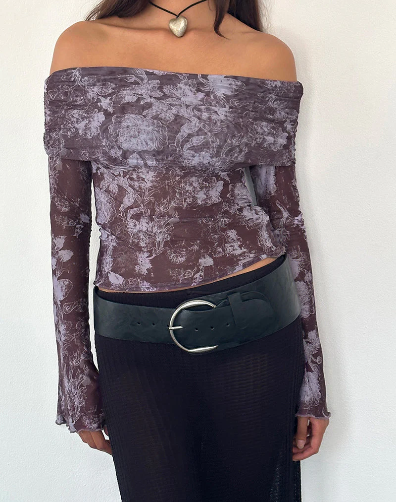 Noelle Bardot Top in Botanic Sketch Violett - Image 3