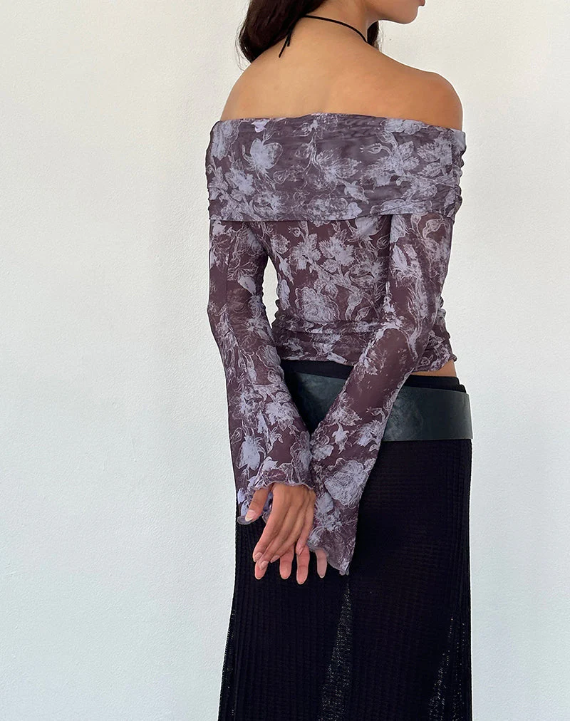 Noelle Bardot Top in Botanic Sketch Violett - Image 5