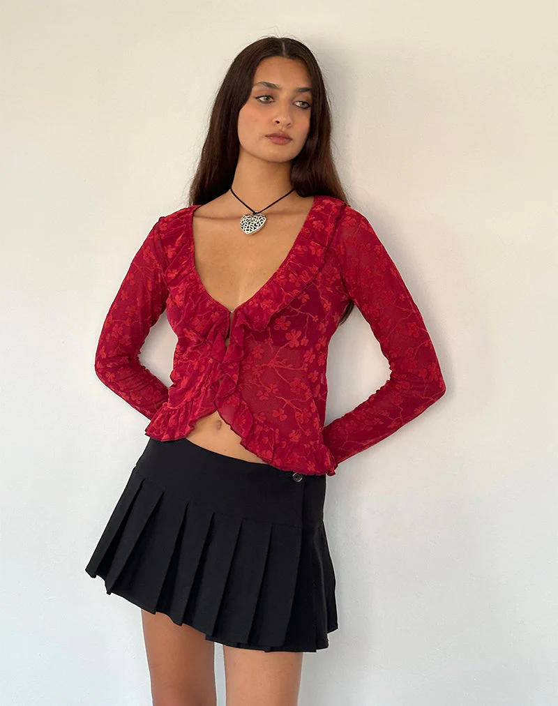 Noemi Strickjacke in Rot Grunge Floral Flock - Image 2