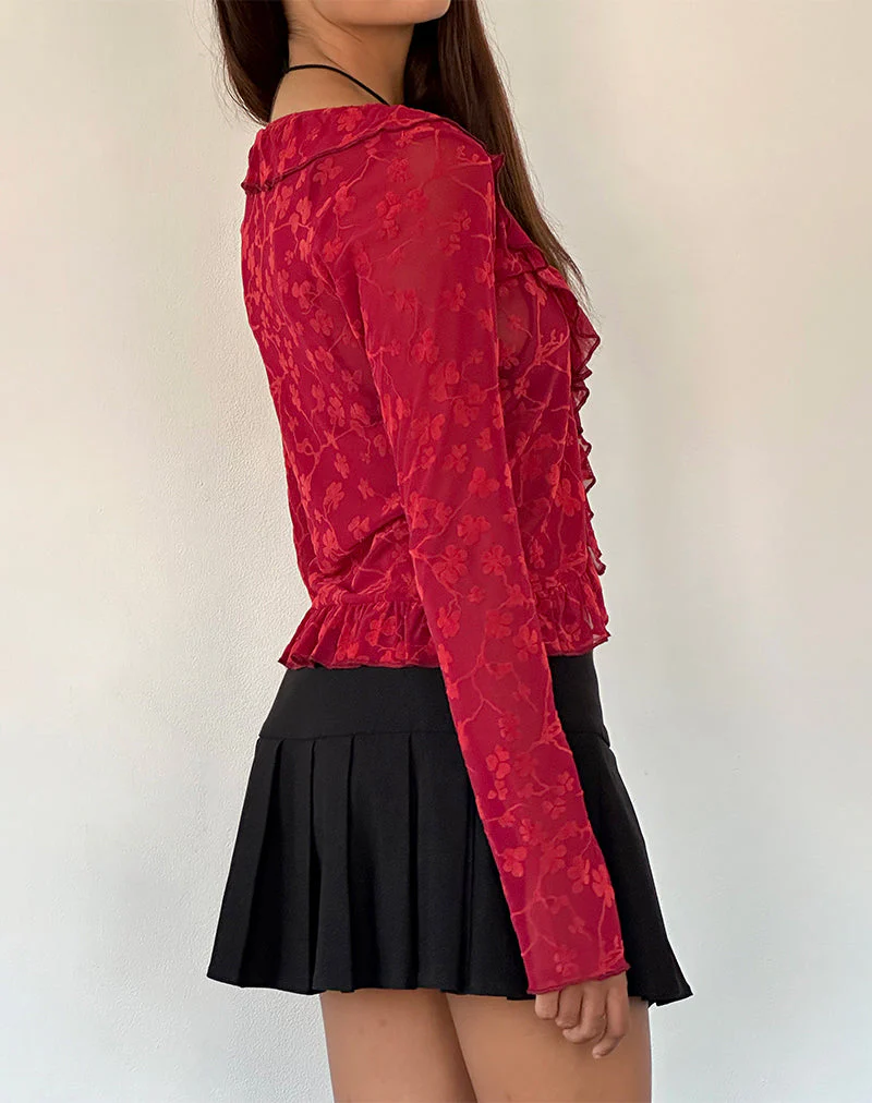 Noemi Strickjacke in Rot Grunge Floral Flock - Image 3