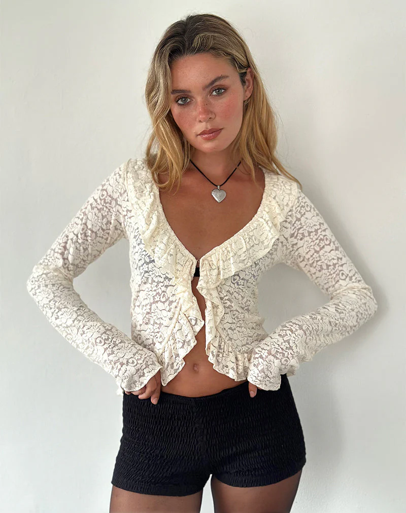 Noemi Strickjacke aus rosa Spitze Elfenbein - Image 2