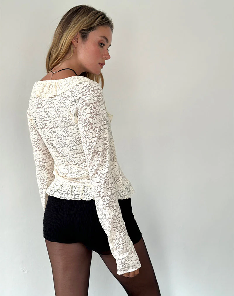 Noemi Strickjacke aus rosa Spitze Elfenbein - Image 4