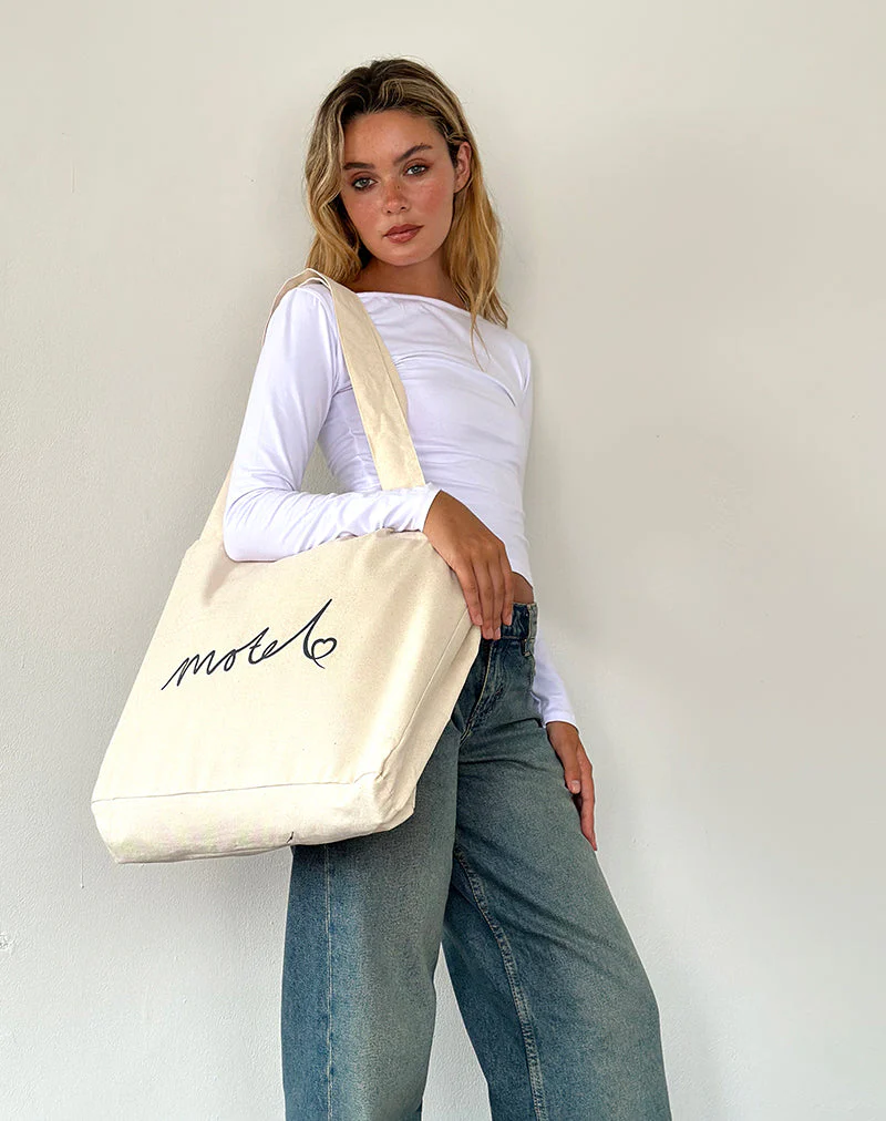 Nola Totebag in Off White mit Motel-Aufdruck - Image 2