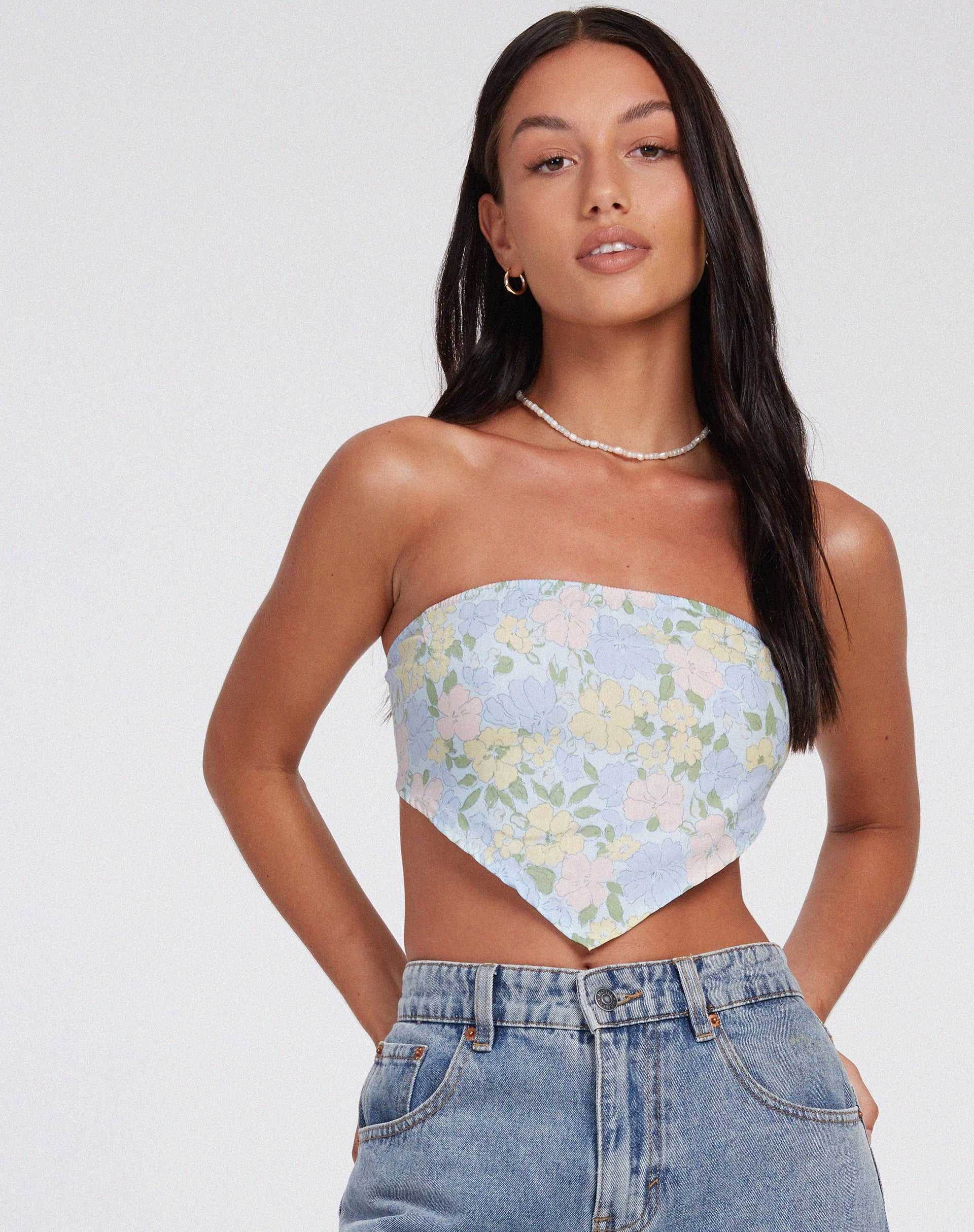Nolda Crop Top in ausgewaschenem Pastell Floral