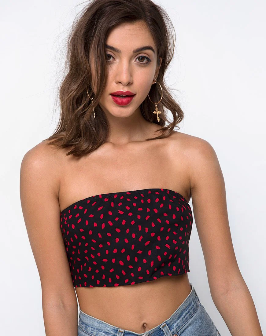 Nolia Tube Top in Mini Diana Dot Schwarz und Rot