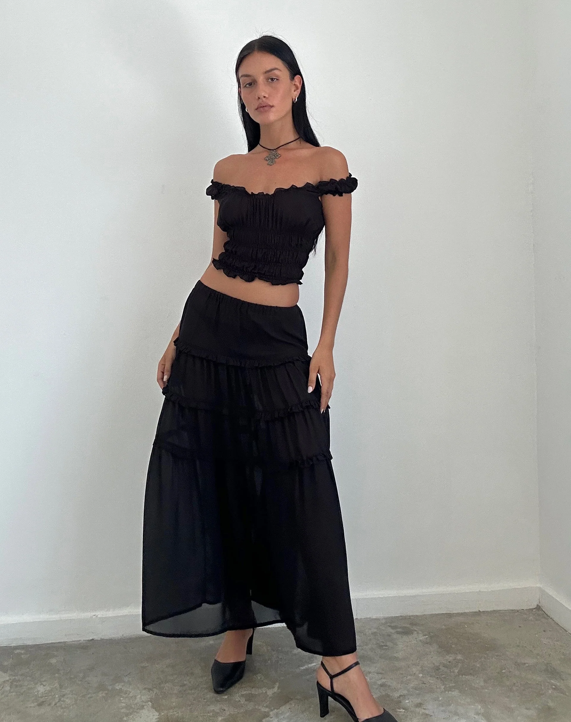 Norah Maxirock mit Stufen aus schwarzem Chiffon - Image 2