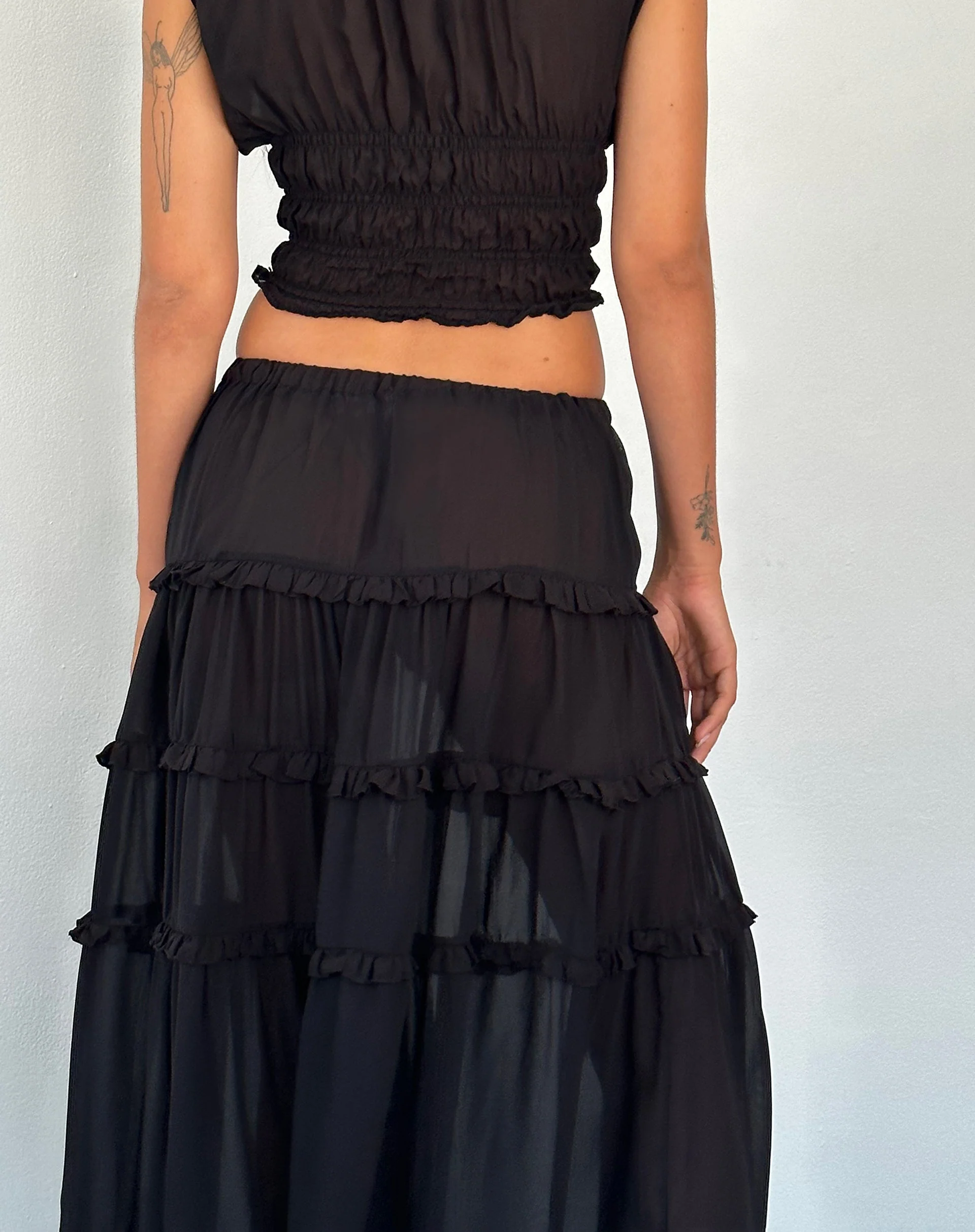 Norah Maxirock mit Stufen aus schwarzem Chiffon - Image 4