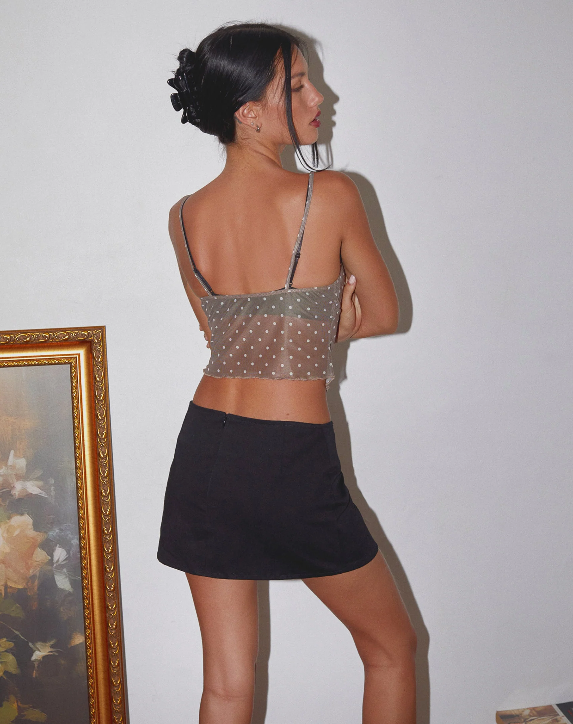 Norde Cami Top in Braun und Weiß Polka - Image 4