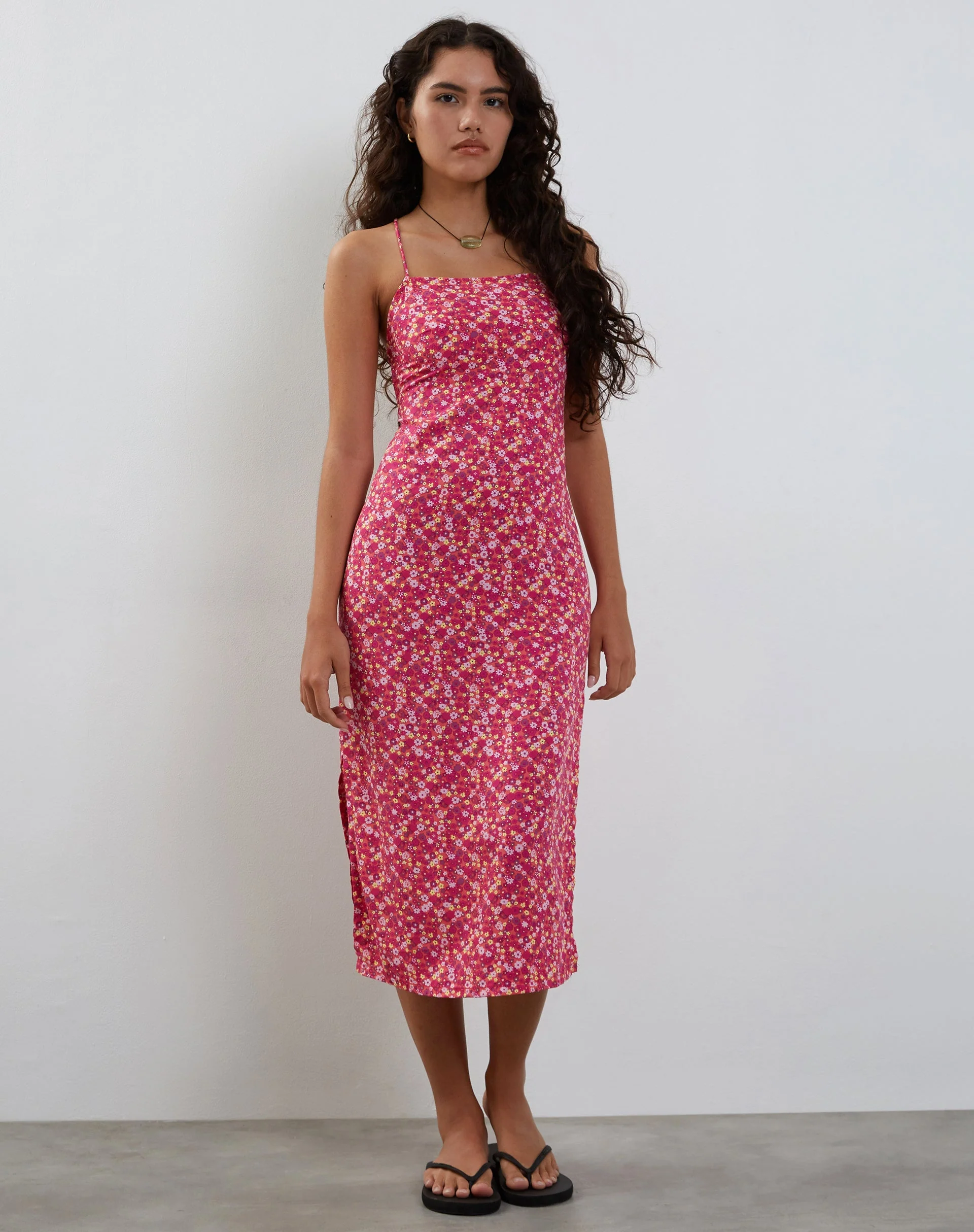 Nosita Midikleid mit Zickzack-Blumenmuster in Rosa