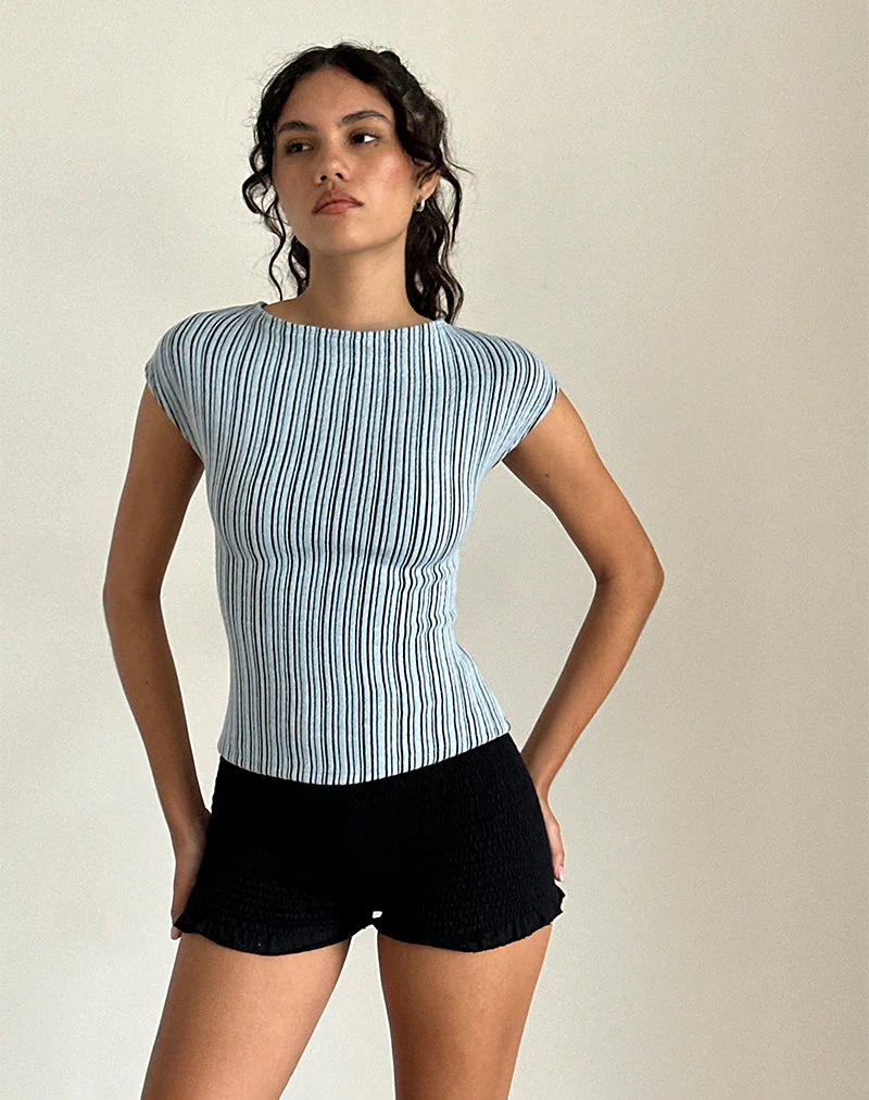 Nova Top in Jersey Blau und Schwarz gestreift - Image 2