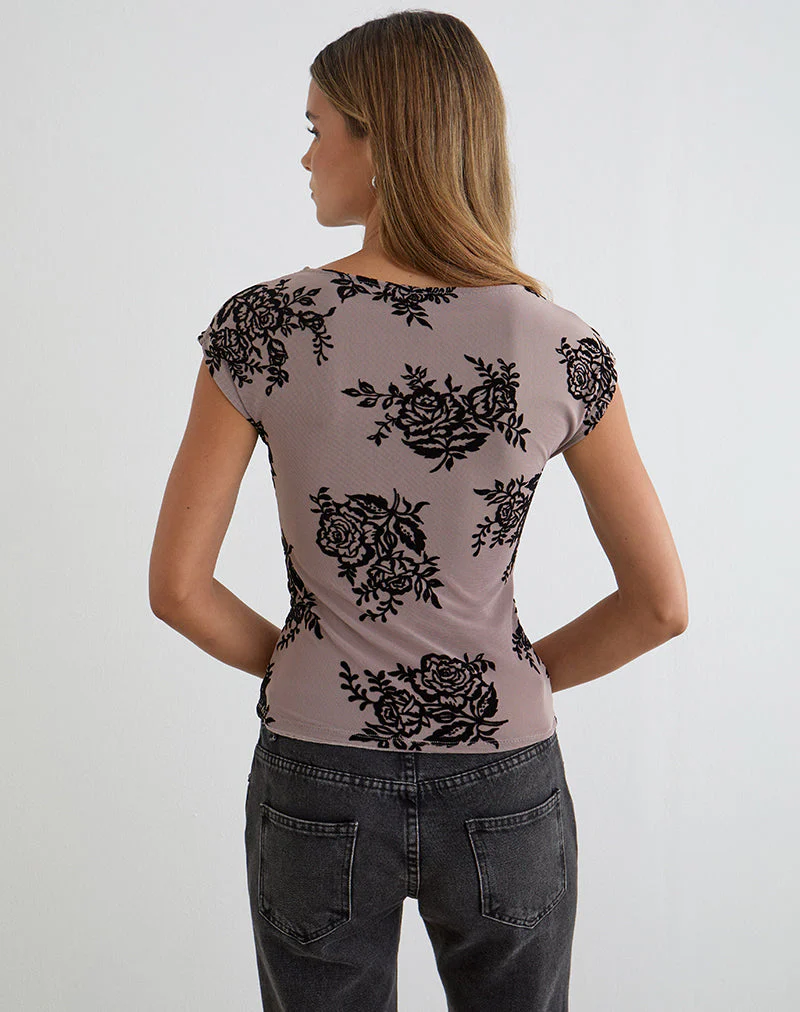 Nova Top in Taupe-Grau mit auffälligem Blumenflock - Image 4
