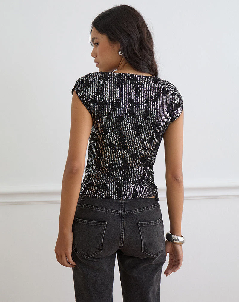 Nova Top in Floral Sequin Black - Image 4
