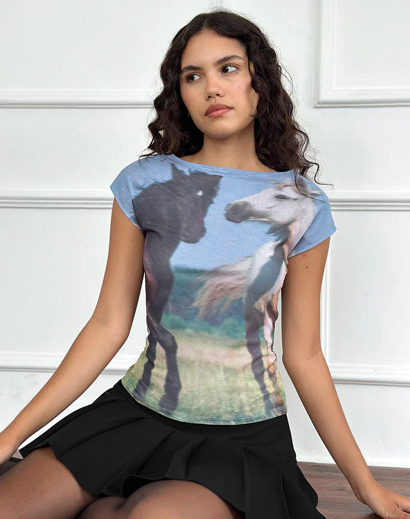 Nova Top aus blauem Mesh-Pferdedruck - Image 5