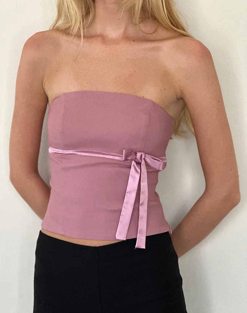 Novita Schleife Detail Bandeau Top in Schneiderei Dusky Pink
