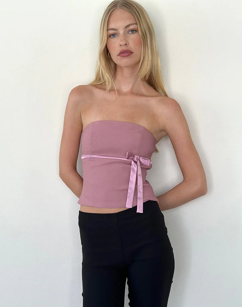 Novita Schleife Detail Bandeau Top in Schneiderei Dusky Pink - Image 2