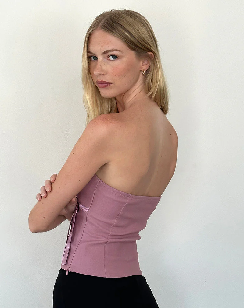 Novita Schleife Detail Bandeau Top in Schneiderei Dusky Pink - Image 3