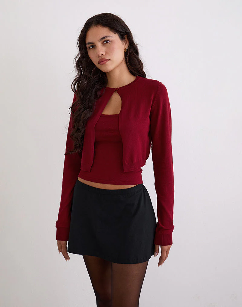 Nuha Gekürzte Strickjacke in Burgunderrot - Image 2