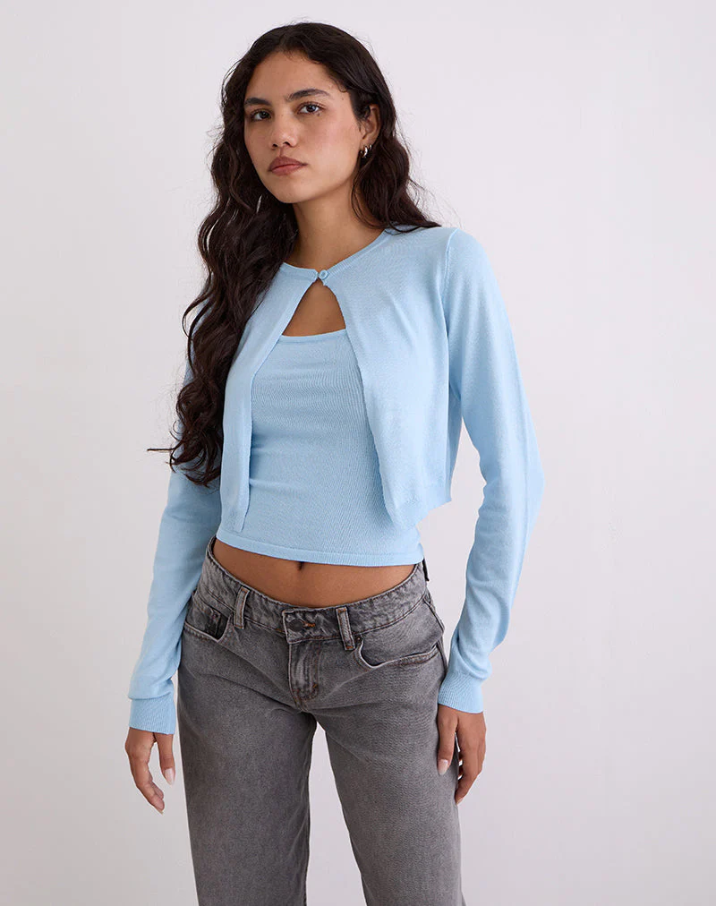 Nuha Gerippte Strickjacke in Blau - Image 3