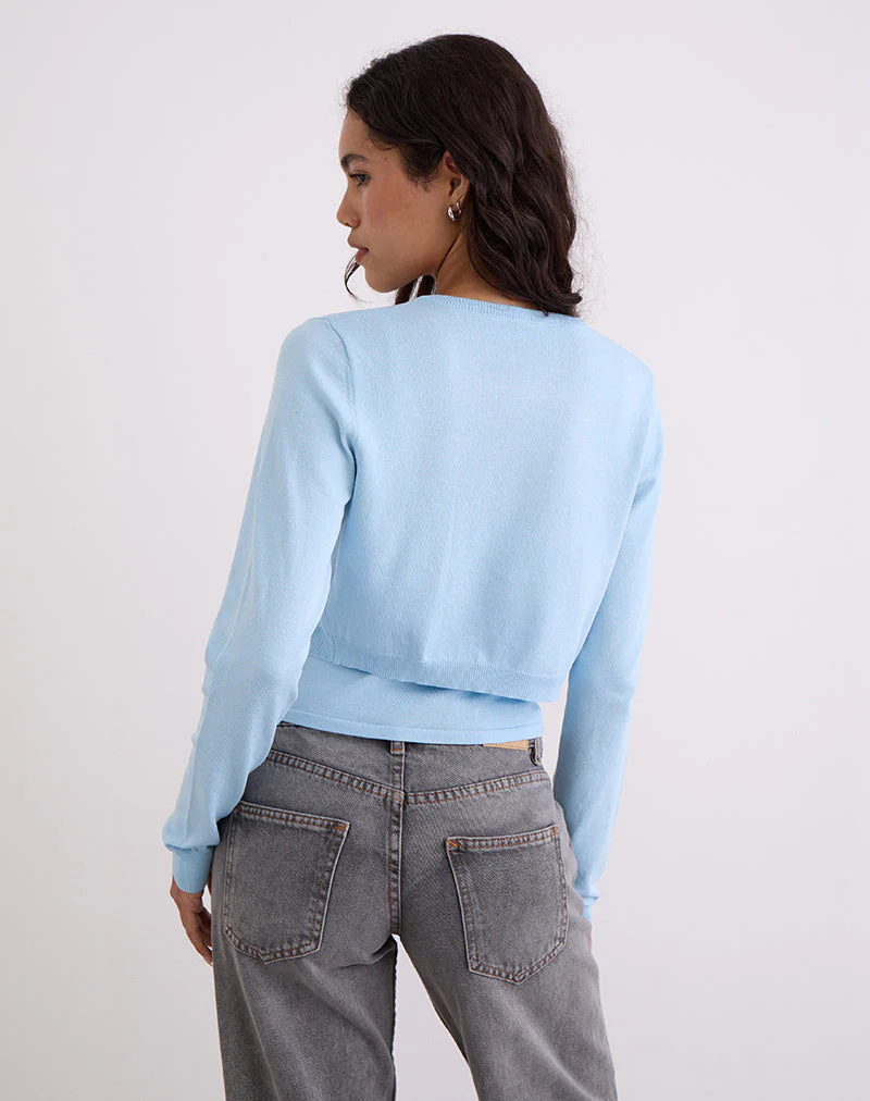 Nuha Gerippte Strickjacke in Blau - Image 5