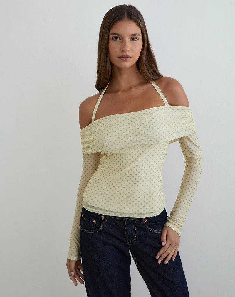 Nunik Neckholder-Top in Gelb mit kompakten grauen Punkten