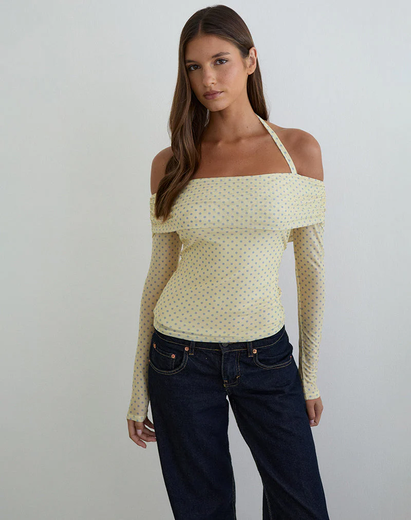 Nunik Neckholder-Top in Gelb mit kompakten grauen Punkten - Image 4