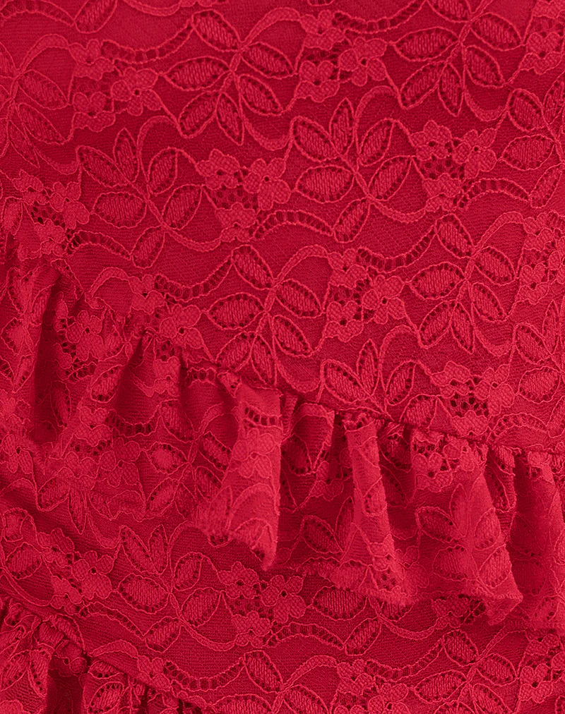 Octavia Asymmetrisches Cami-Top aus Spitze Rot - Image 5
