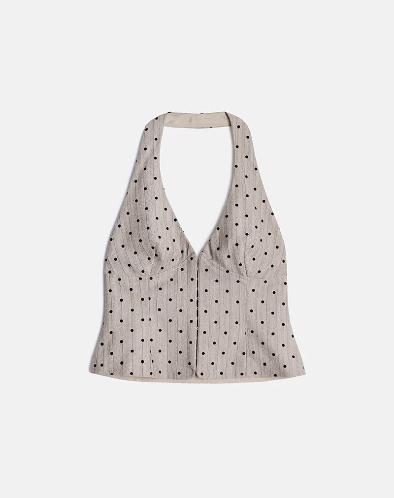 Odin Vest Top in Beige mit Polka-Nadelstreifen - Image 4