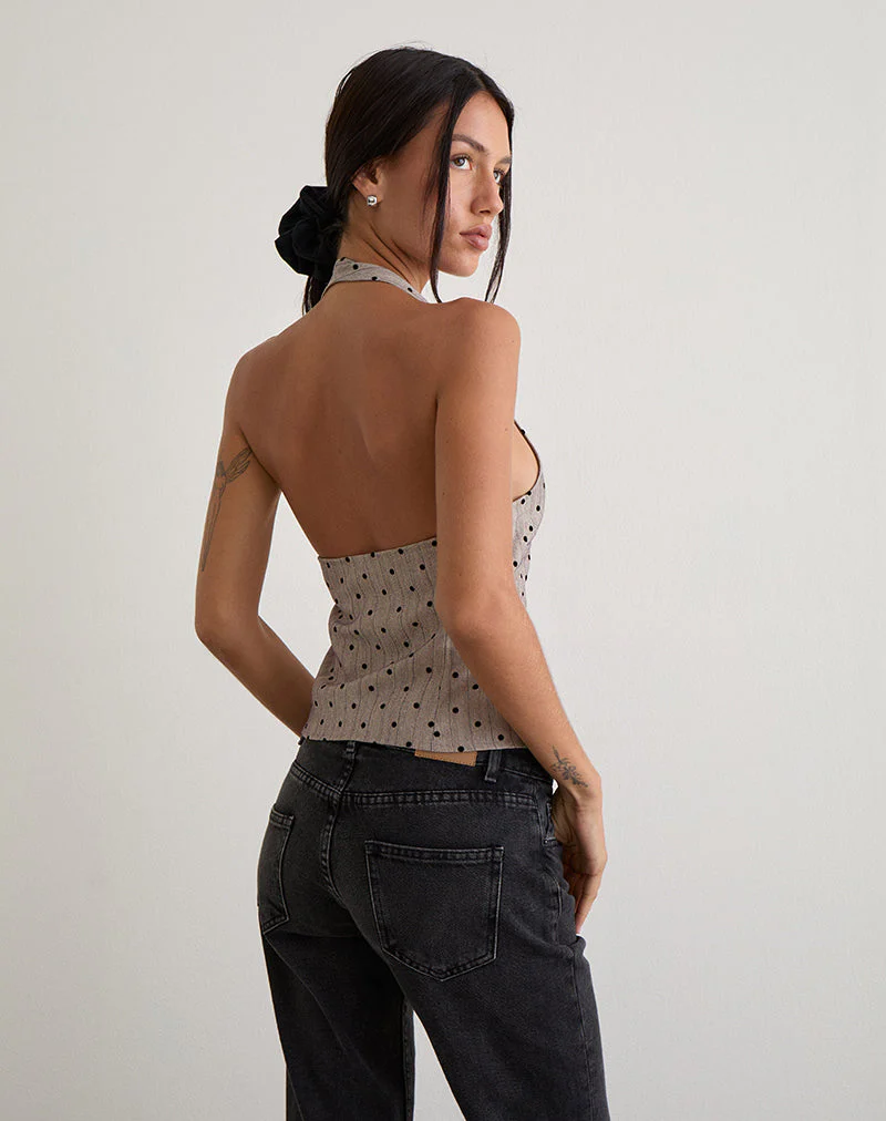 Odin Vest Top in Beige mit Polka-Nadelstreifen - Image 6