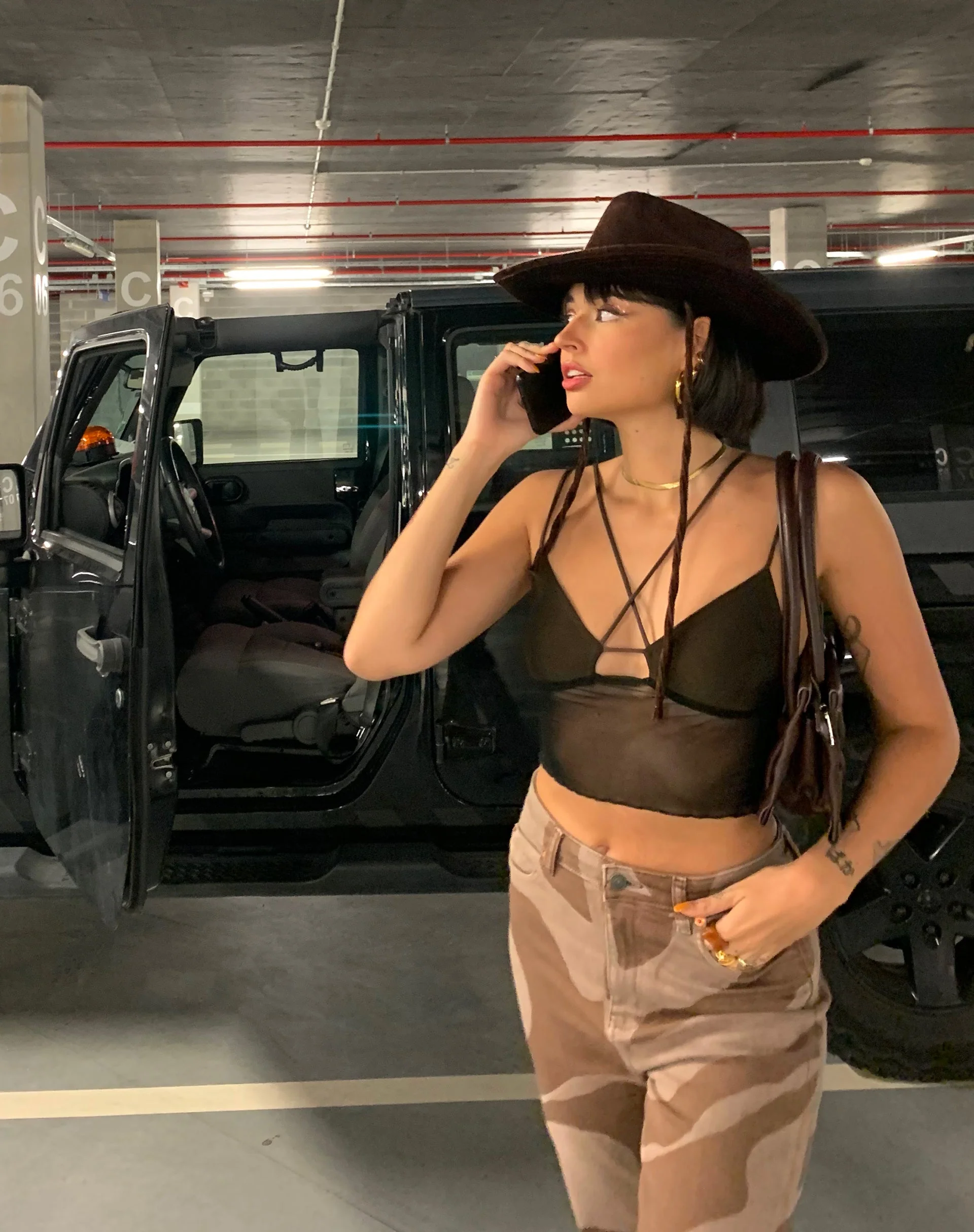 Olgi Crop Top aus Mesh Schwarz und Braun - Image 3