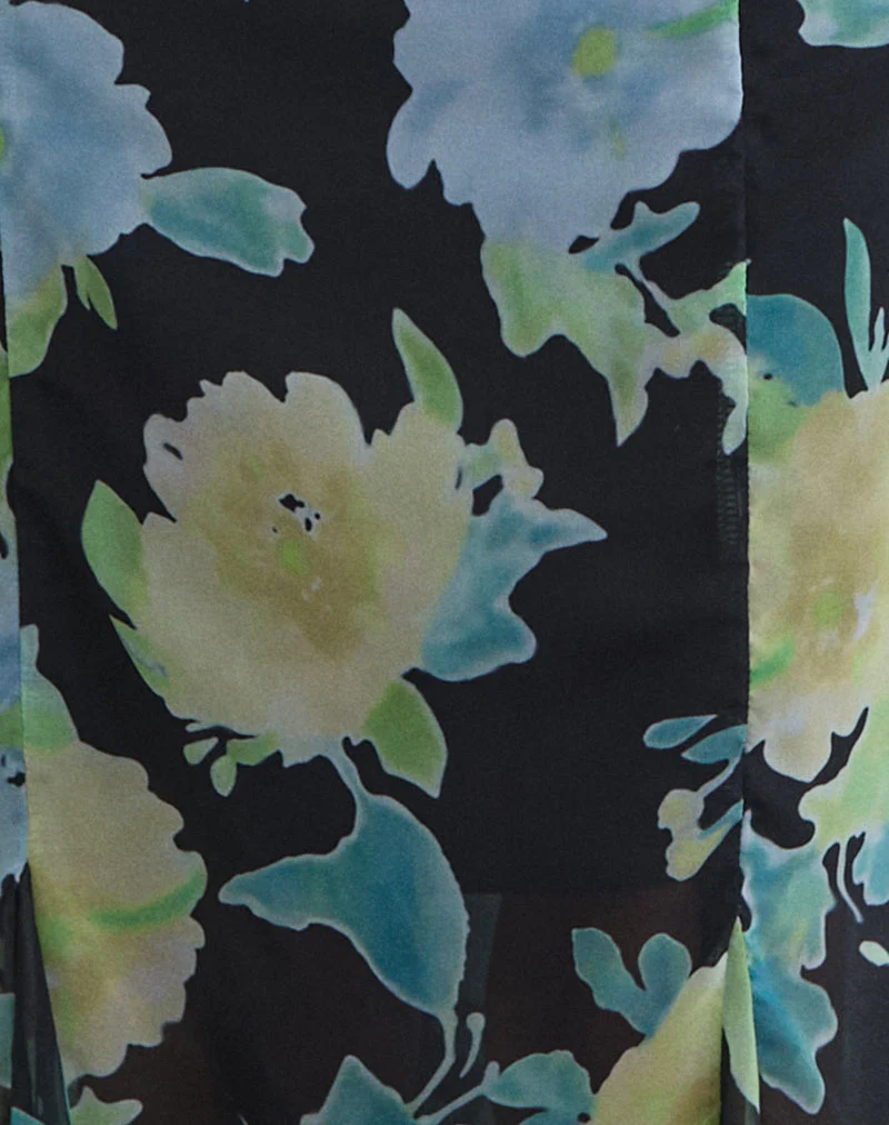 Olydia Midikleid aus schwarzem Chiffon mit Kristallblumenprint - Image 6