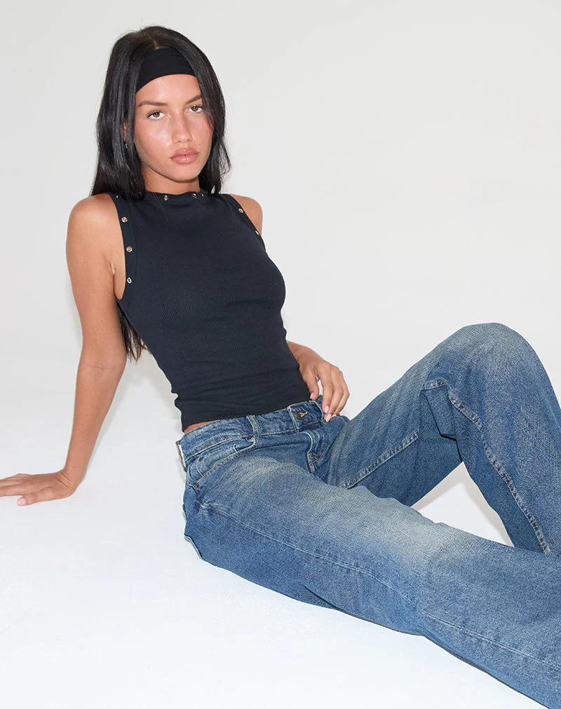 Omari Ösen-Top in Rippe Schwarz - Image 3