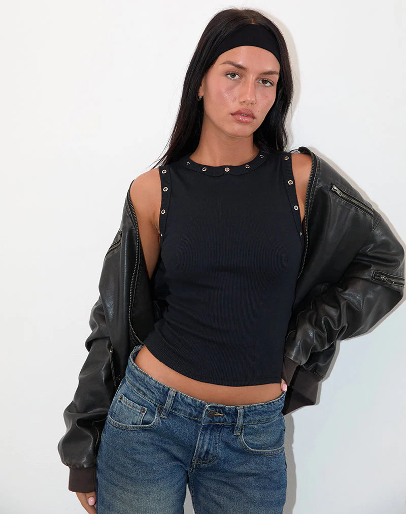 Omari Ösen-Top in Rippe Schwarz - Image 4