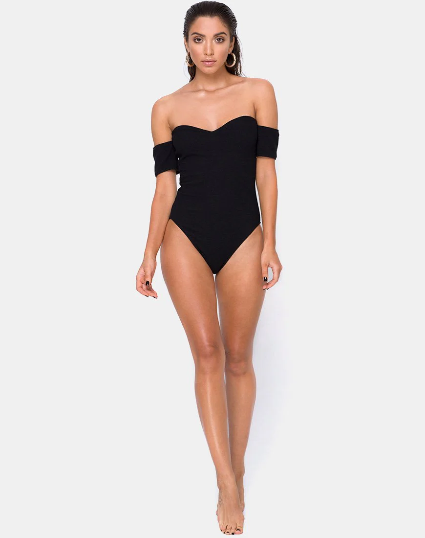 Ona Badeanzug aus Crinkle Rib Schwarz - Image 3