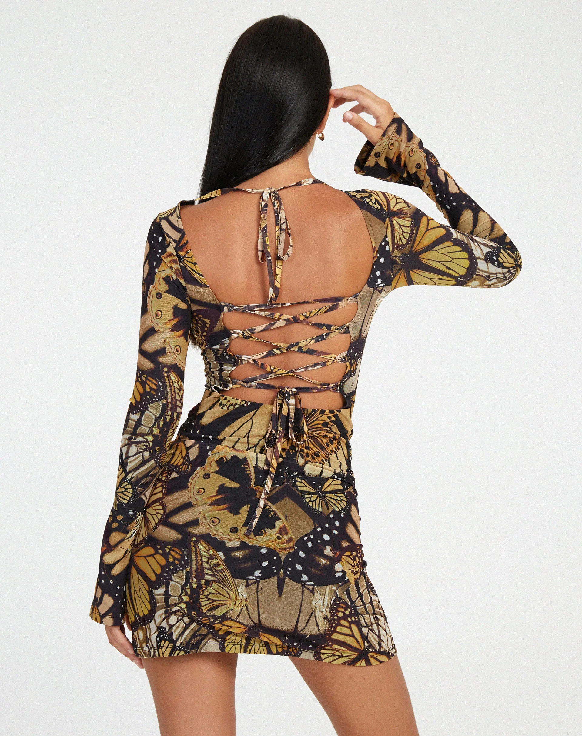 Onata Langärmeliges Minikleid in Butterfly Gold - Image 3