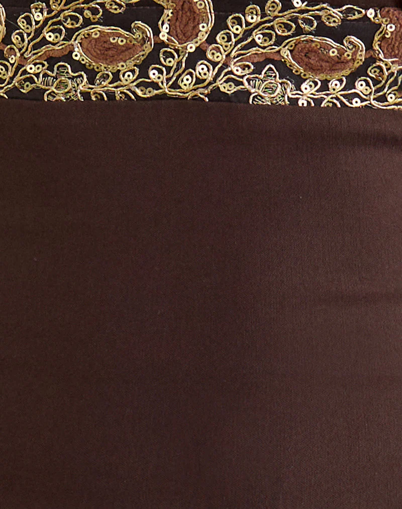 Orvio Halter Top in Brown with Embroidered Sequin Trim - Image 5