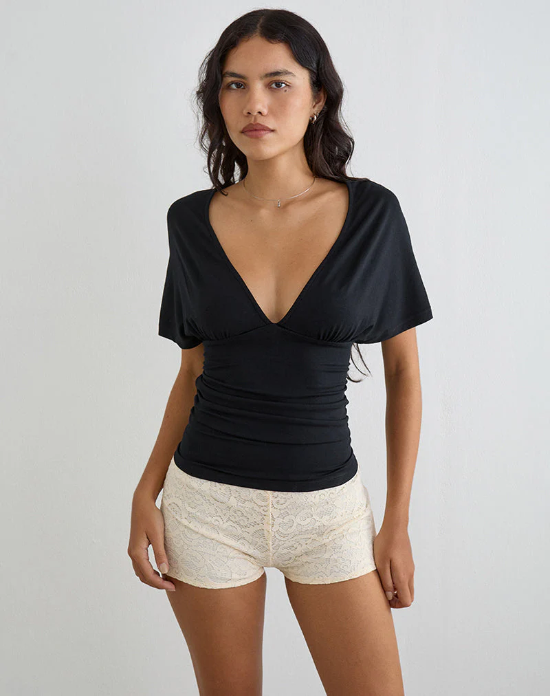 Osari Plunge Batwing Top in Jersey Black - Image 2