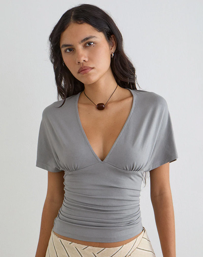 Osari Plunge Batwing Top in Jersey Grey - Image 3