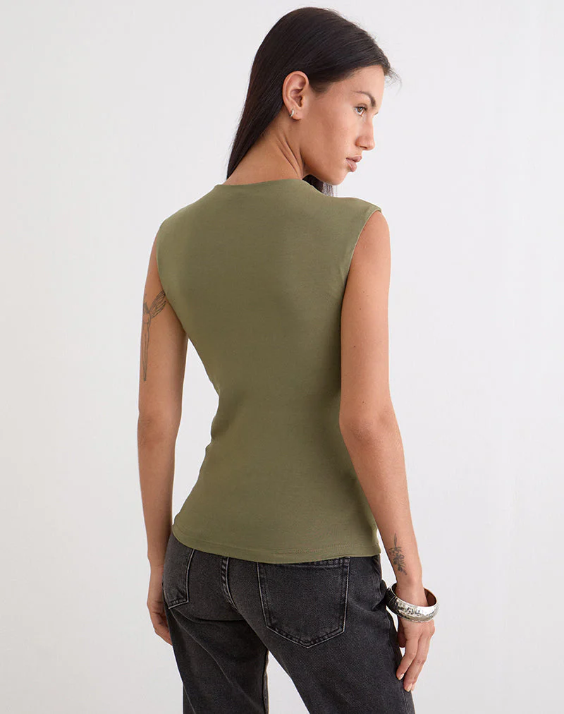 Otso Twist Wrap Top in Rayon Jersey Khaki - Image 6