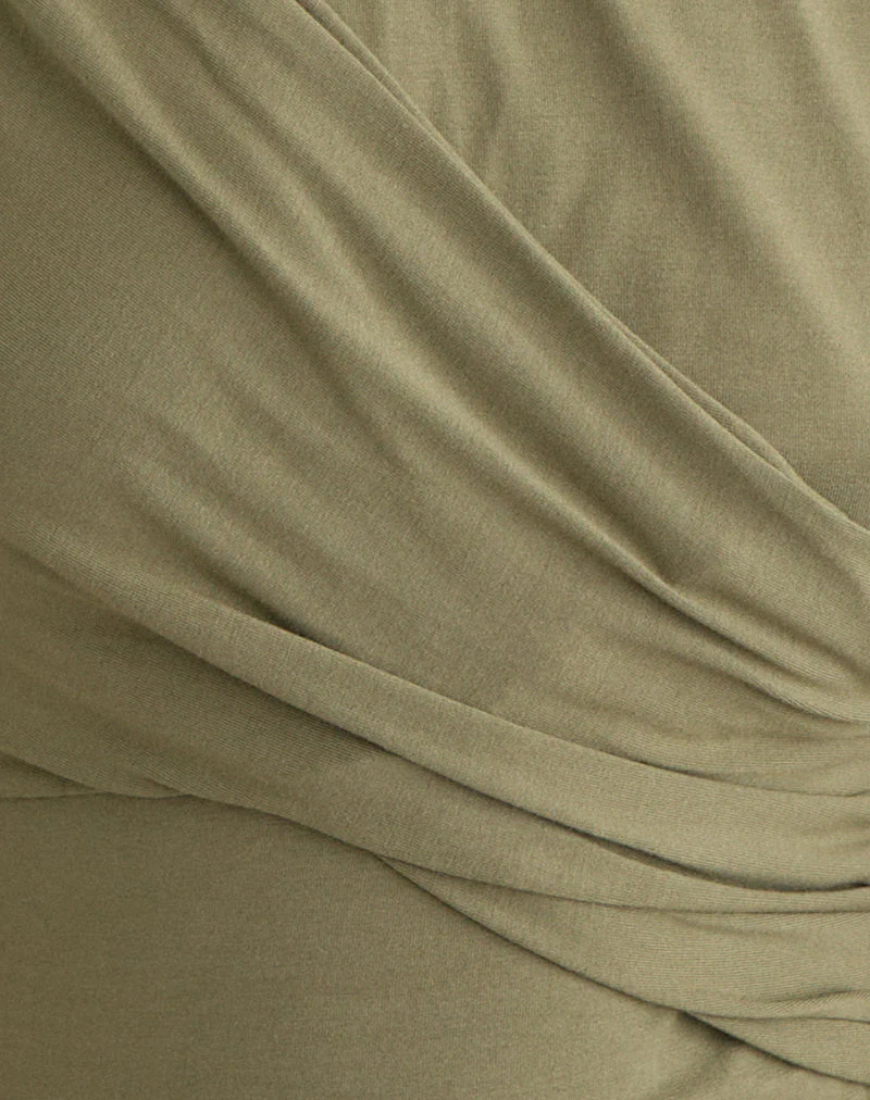 Otso Twist Wrap Top in Rayon Jersey Khaki - Image 7