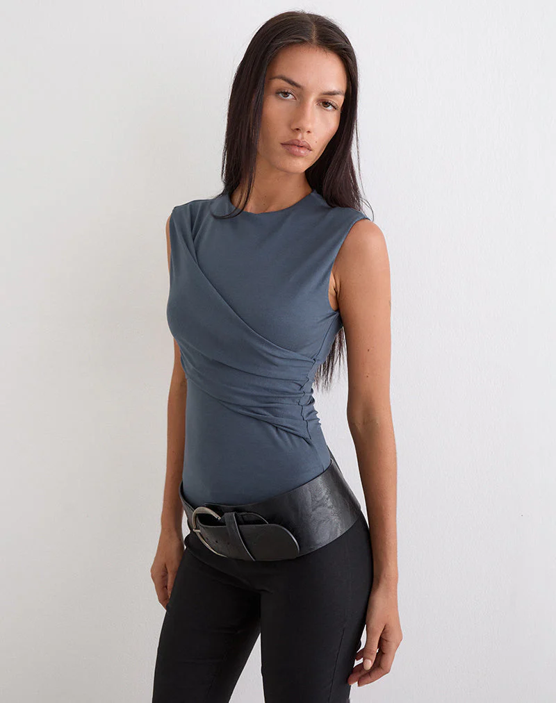Otso Twist Wrap Top in Rayon Jersey Ocean Storm - Image 6