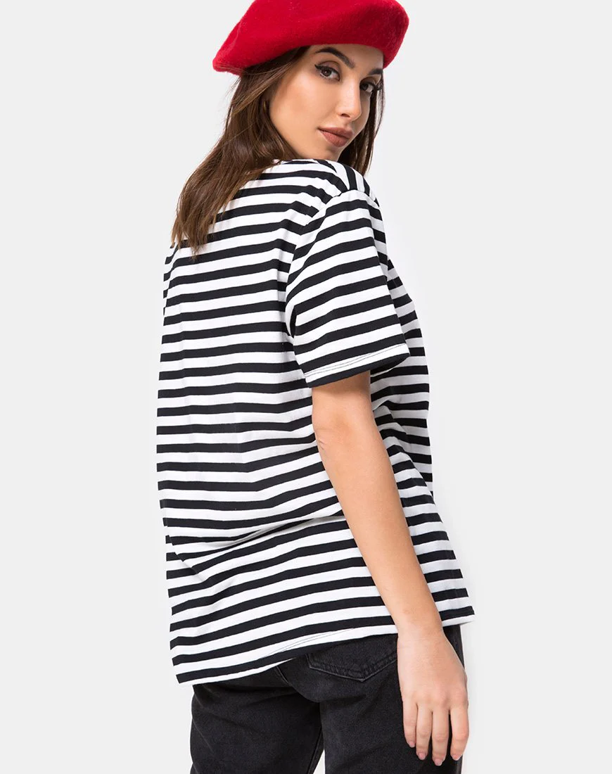Schwarz-weiß gestreiftes Basic-T-Shirt in Übergröße mit Cherub-Stickerei - Image 2