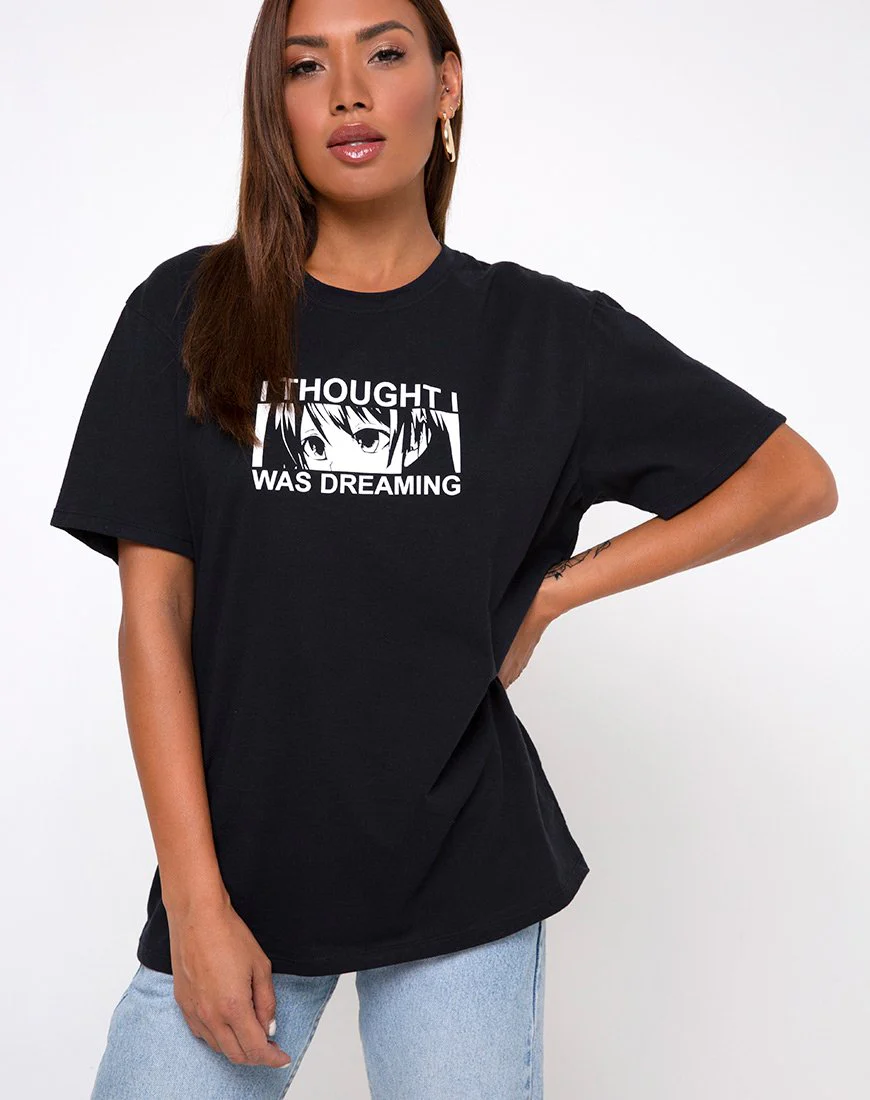 Übergroßes Basic-T-Shirt 'Ich dachte, ich würde träumen' Schwarz von Motel