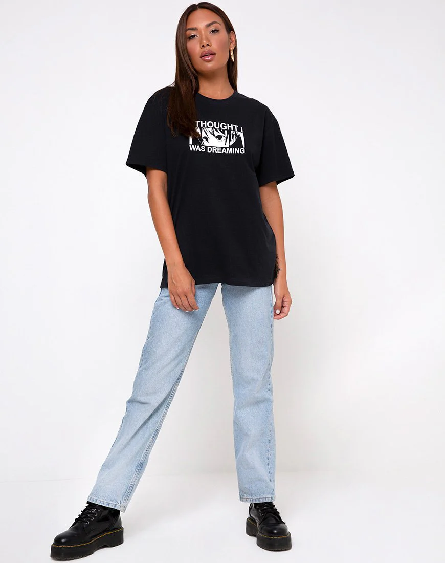 Übergroßes Basic-T-Shirt 'Ich dachte, ich würde träumen' Schwarz von Motel - Image 3