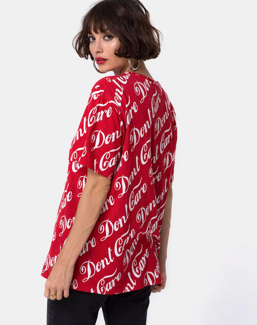Oversize Basic Tee in Rot Don't Care Full Print - Image 3