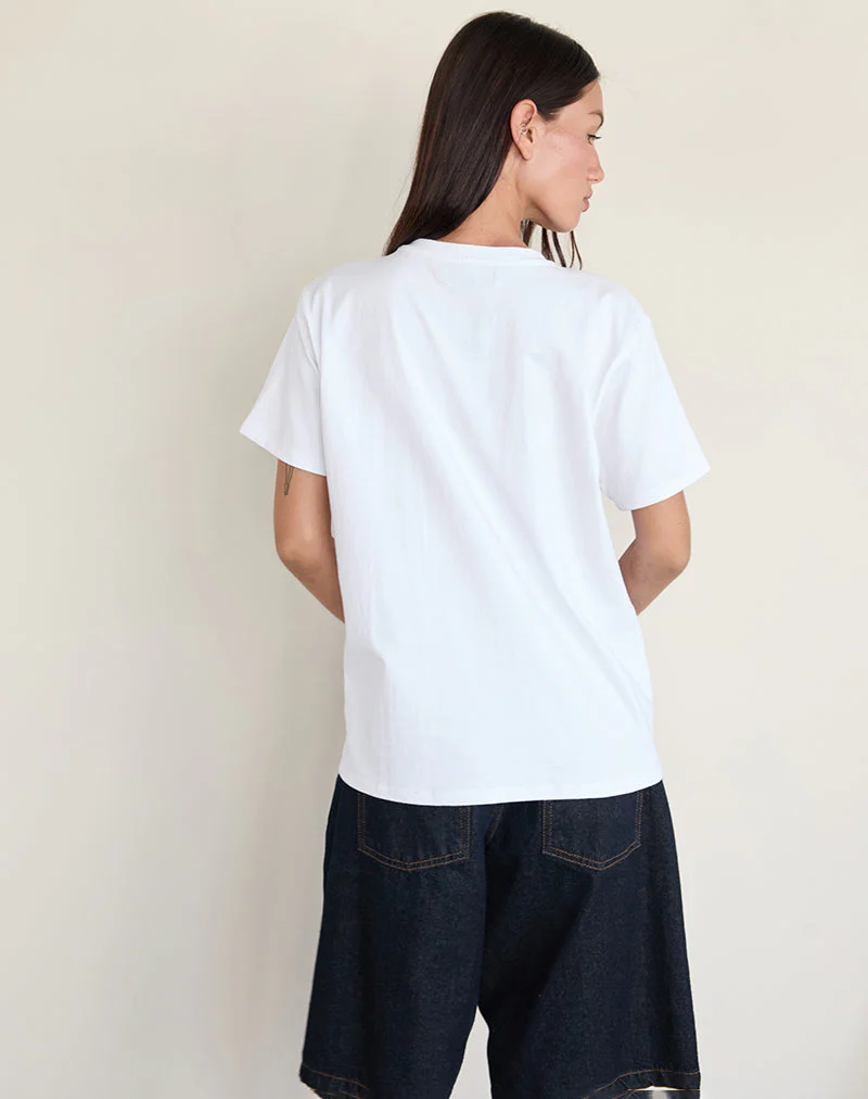 Oversize Basic Tee in Weiß mit Gemini Motel Pet Print - Image 4