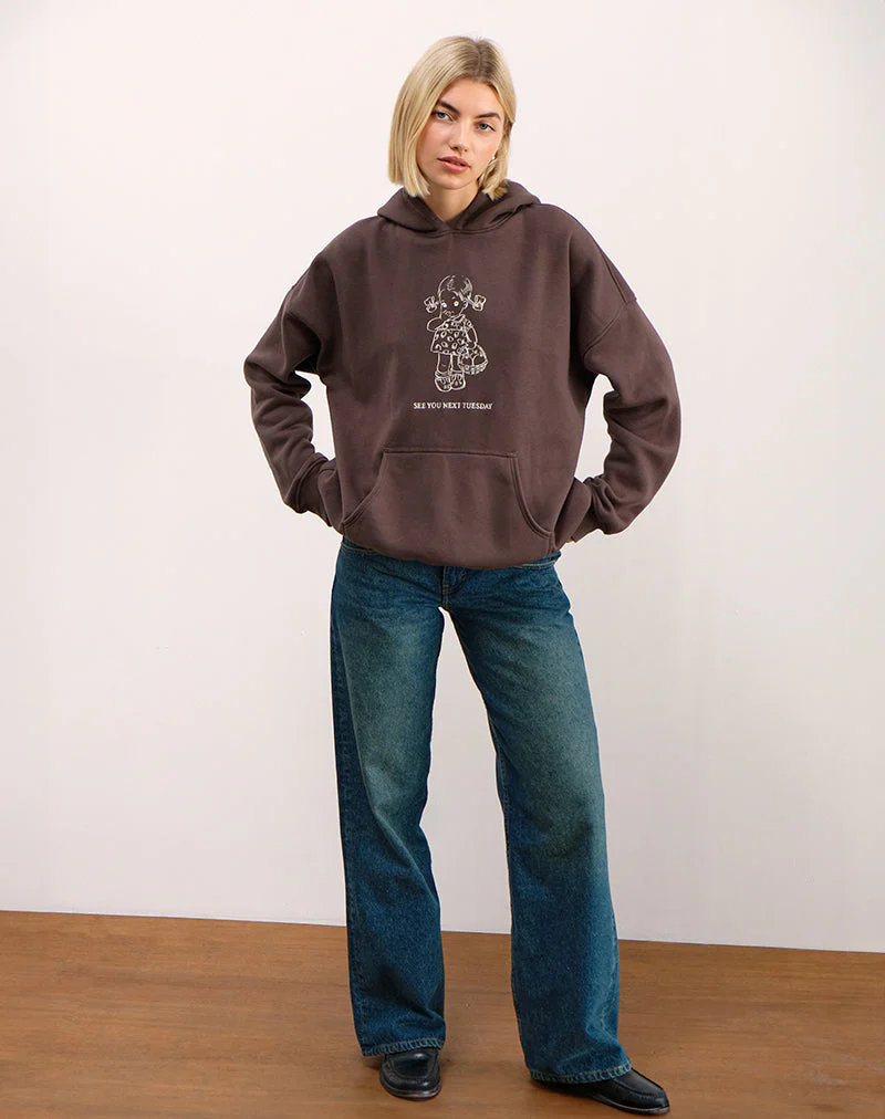 Oversize-Kapuzenpullover in tiefem Mahagoni mit See You Next Tuesday-Aufdruck - Image 4