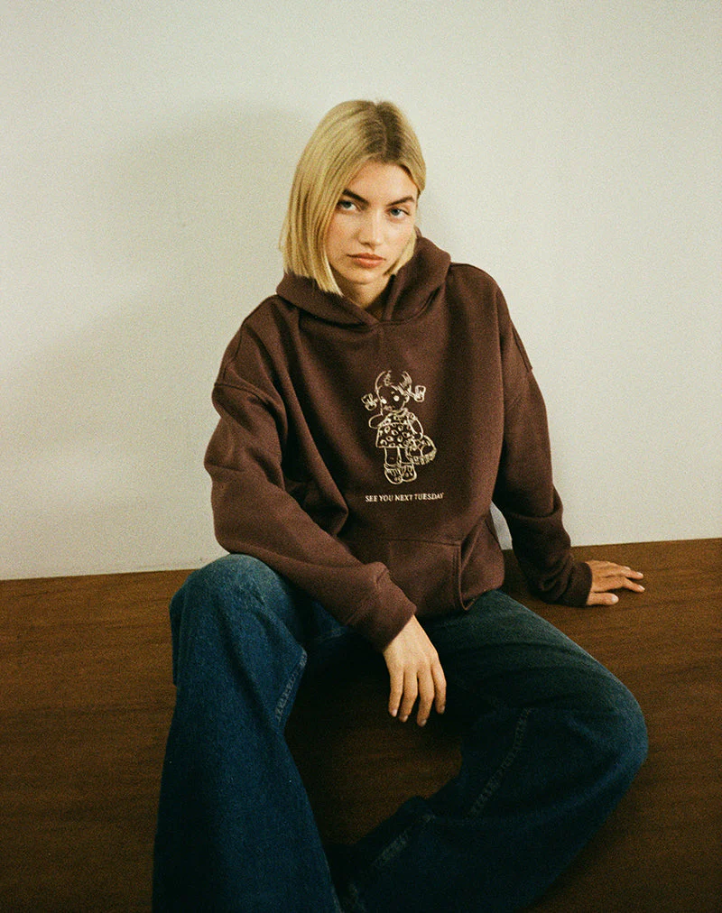 Oversize-Kapuzenpullover in tiefem Mahagoni mit See You Next Tuesday-Aufdruck - Image 5