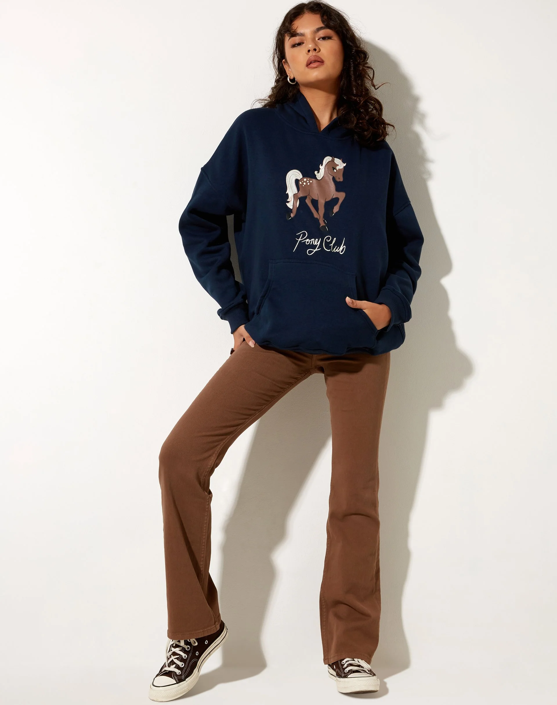 Oversize-Kapuzenpullover in Navy Pony Club Mix Embro - Image 3